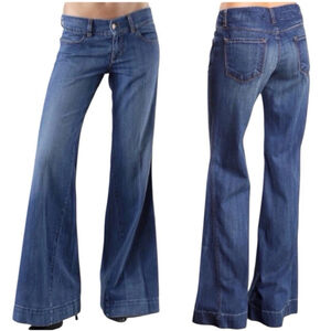J Brand Kat Wide Leg Denim Blue Flare Jeans Mid Rise 32 X 31 EUC Pima Cotton USA